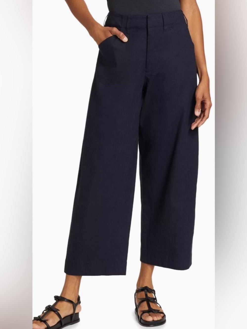 rag & bone Navy Wide Leg Linen Blend Trousers Size 10